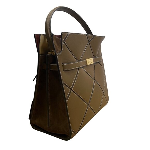 Tory Burch Women’s Brown Leather & Suede With Crossbody Strap Shoulder Tote - Picture 4 of 16